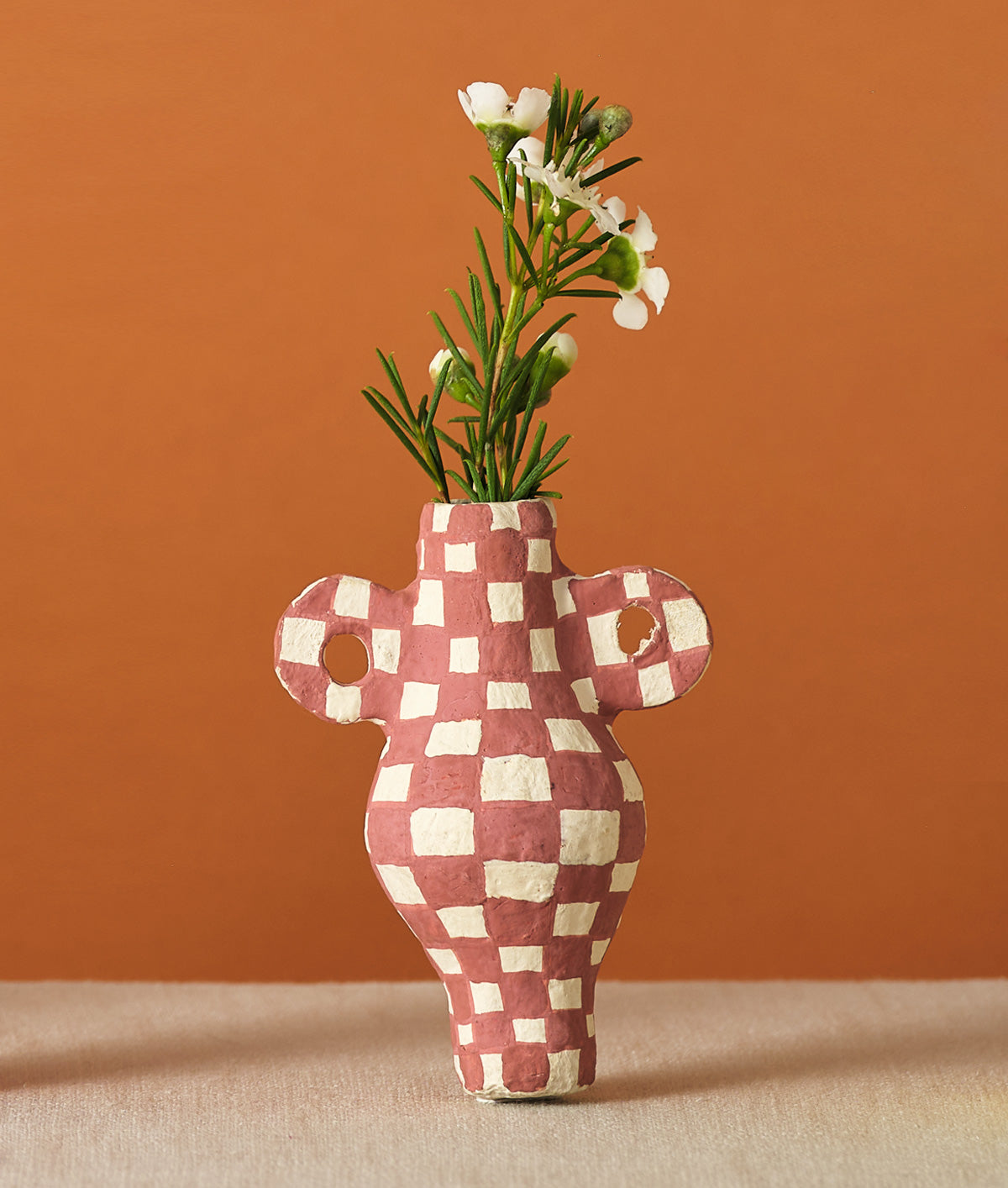 Onsen Check Terracotta Miniature Vase Ornament