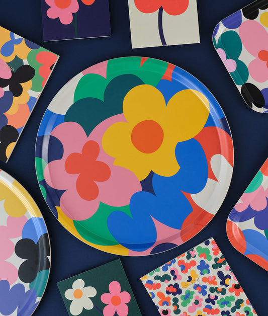Floral Abstract Round Art Tray