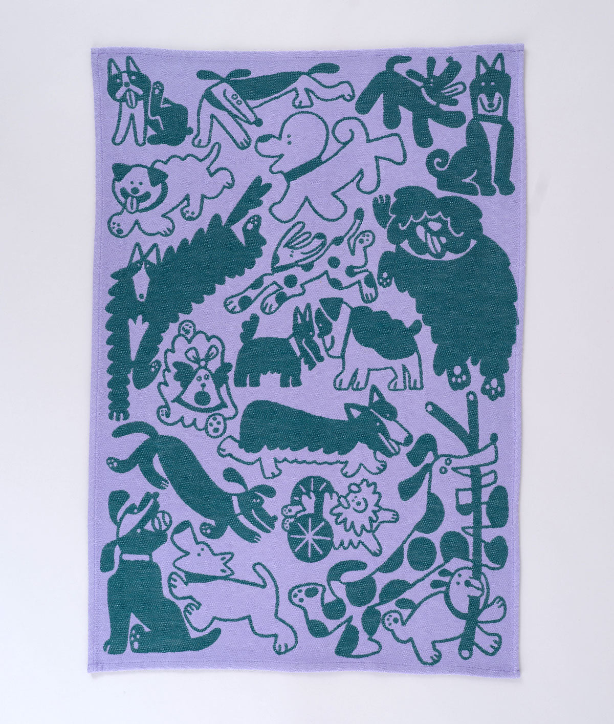 Dogs Day Out Lilac/Green Cotton Tea Towel