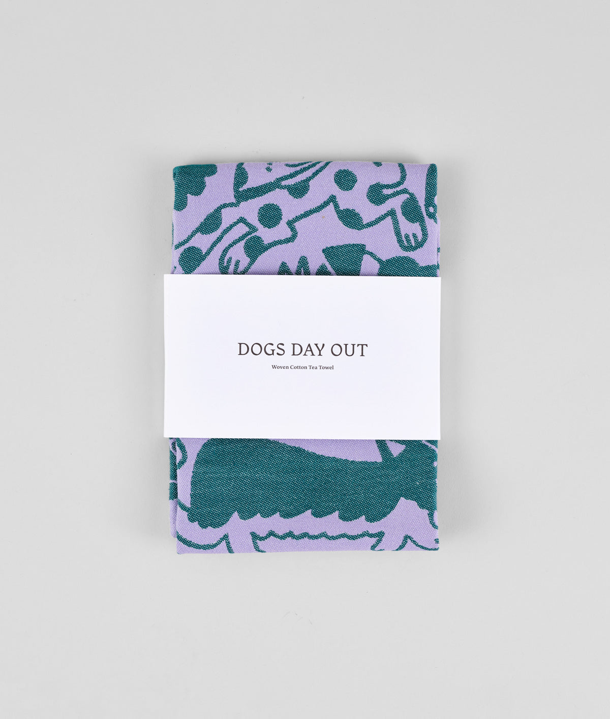 Dogs Day Out Lilac/Green Cotton Tea Towel