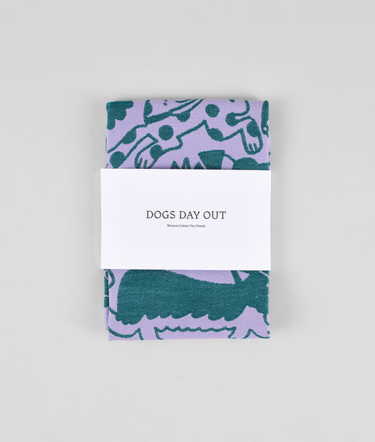 Dogs Day Out Lilac/Green Cotton Tea Towel