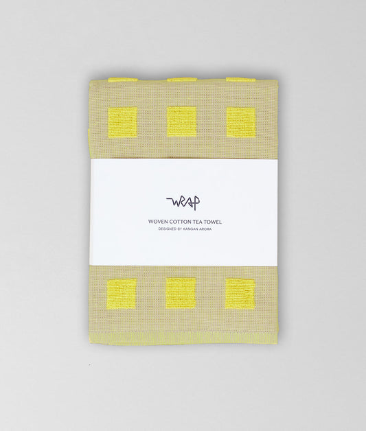 Squares Oat/Yellow Cotton Tea Towel