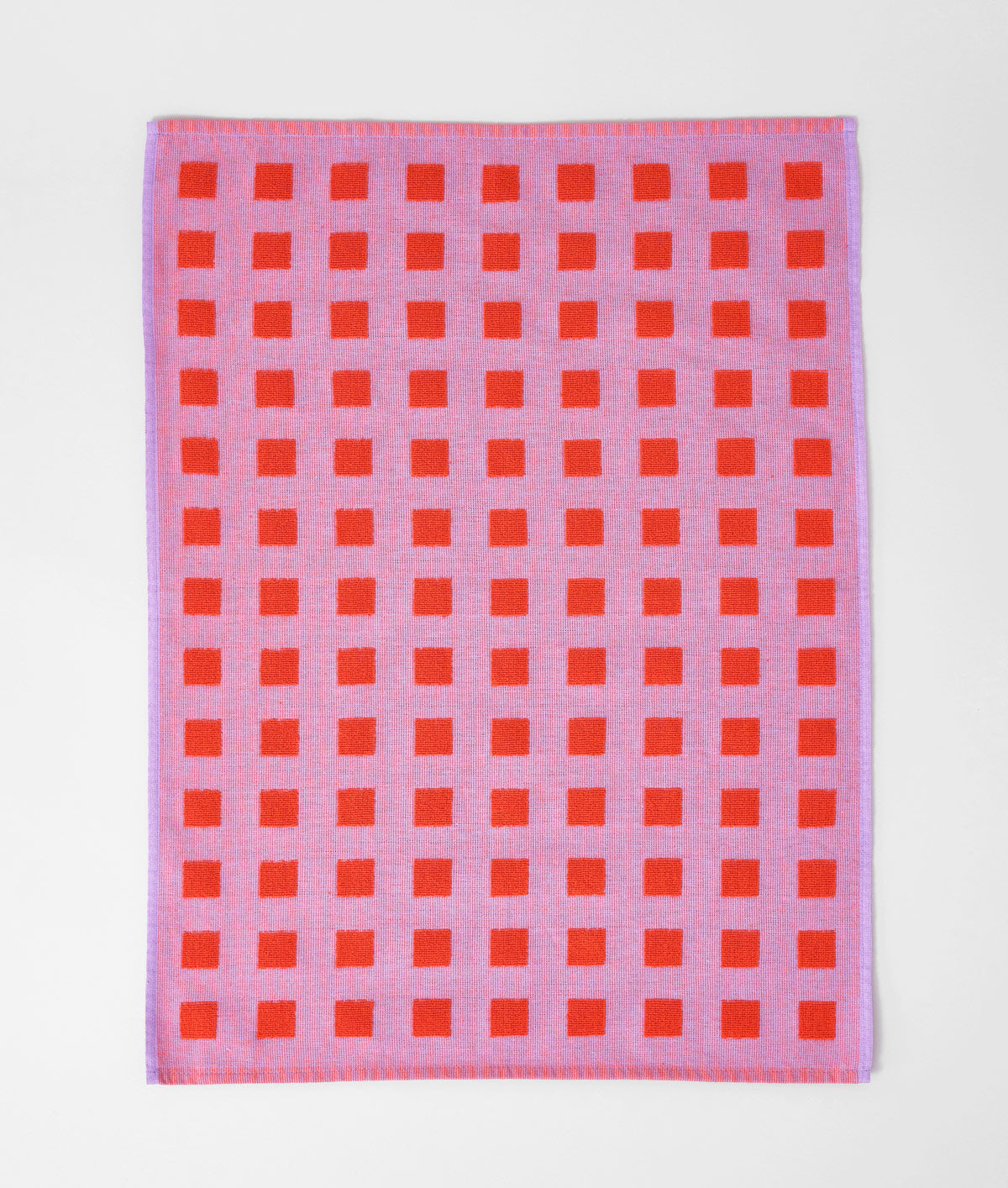 Squares Lilac/Warm Red Cotton Tea Towel