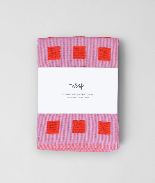 Squares Lilac/Warm Red Cotton Tea Towel