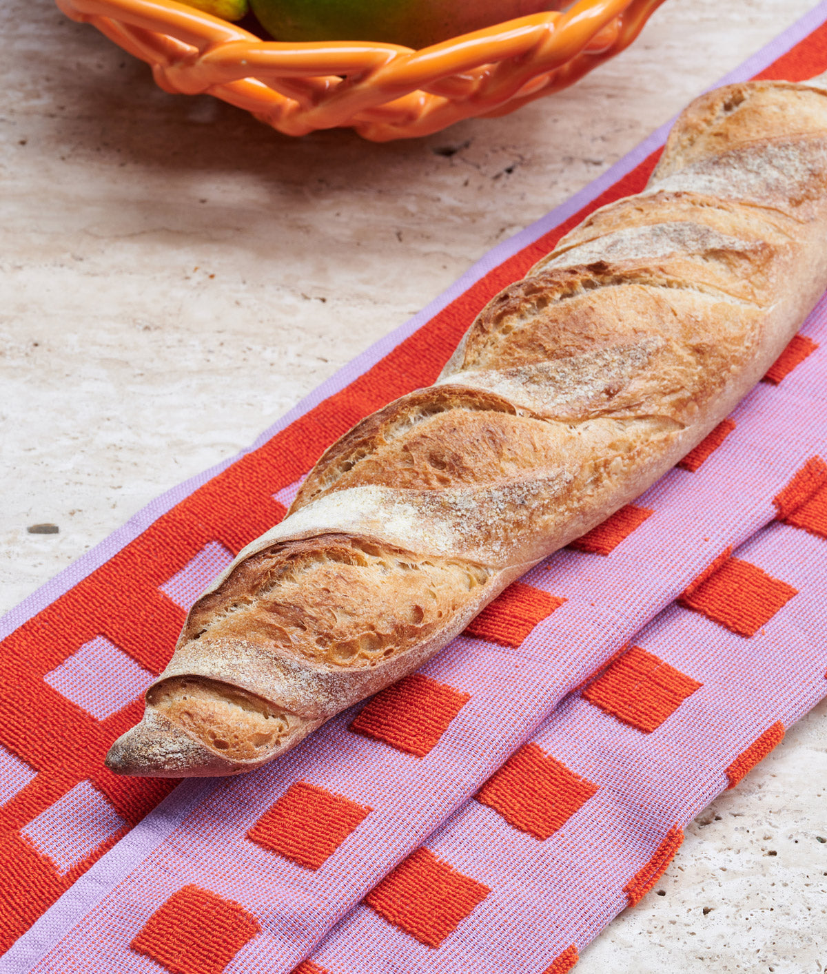 Squares Lilac/Warm Red Cotton Tea Towel