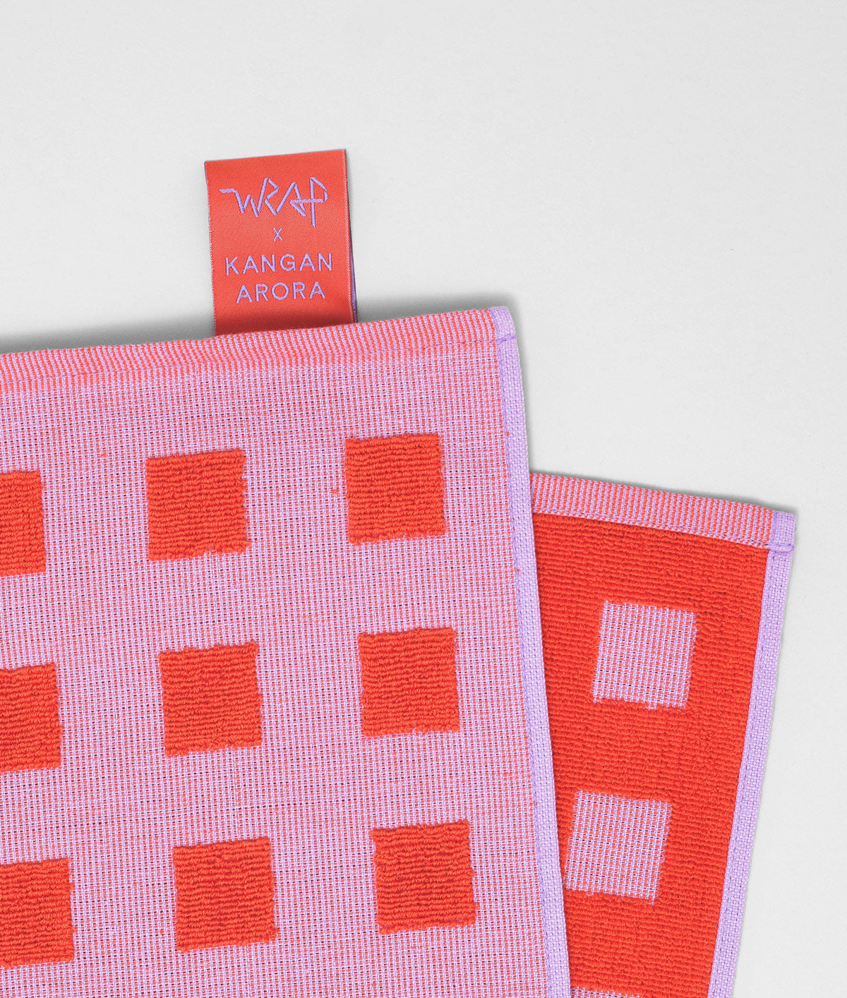 Squares Lilac/Warm Red Cotton Tea Towel