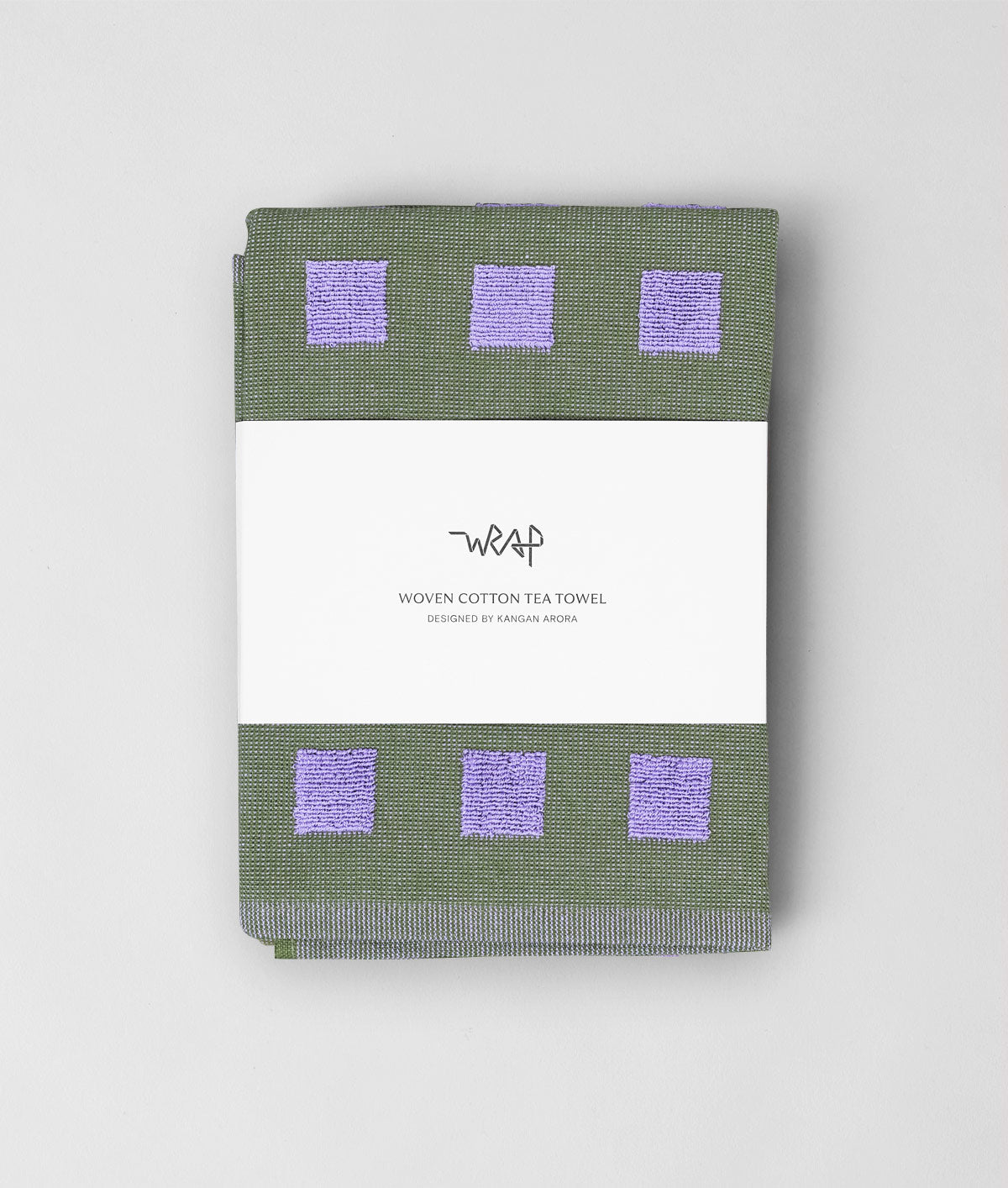 Squares Olive/Lilac Cotton Tea Towel