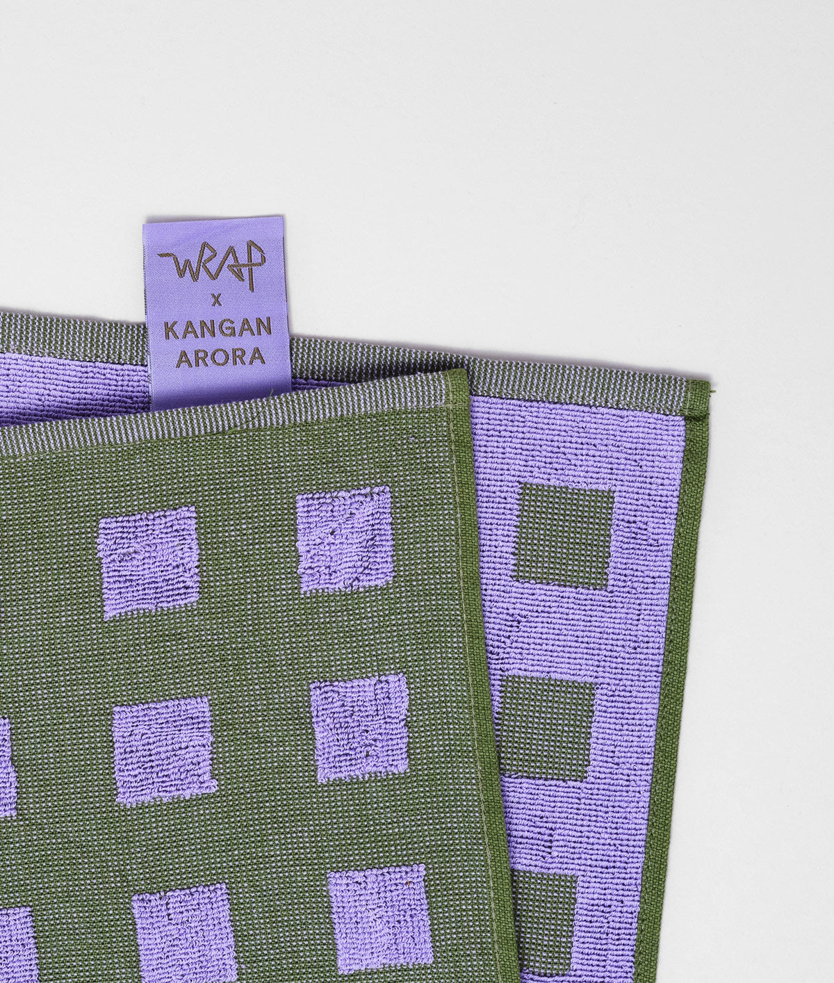 Squares Olive/Lilac Cotton Tea Towel
