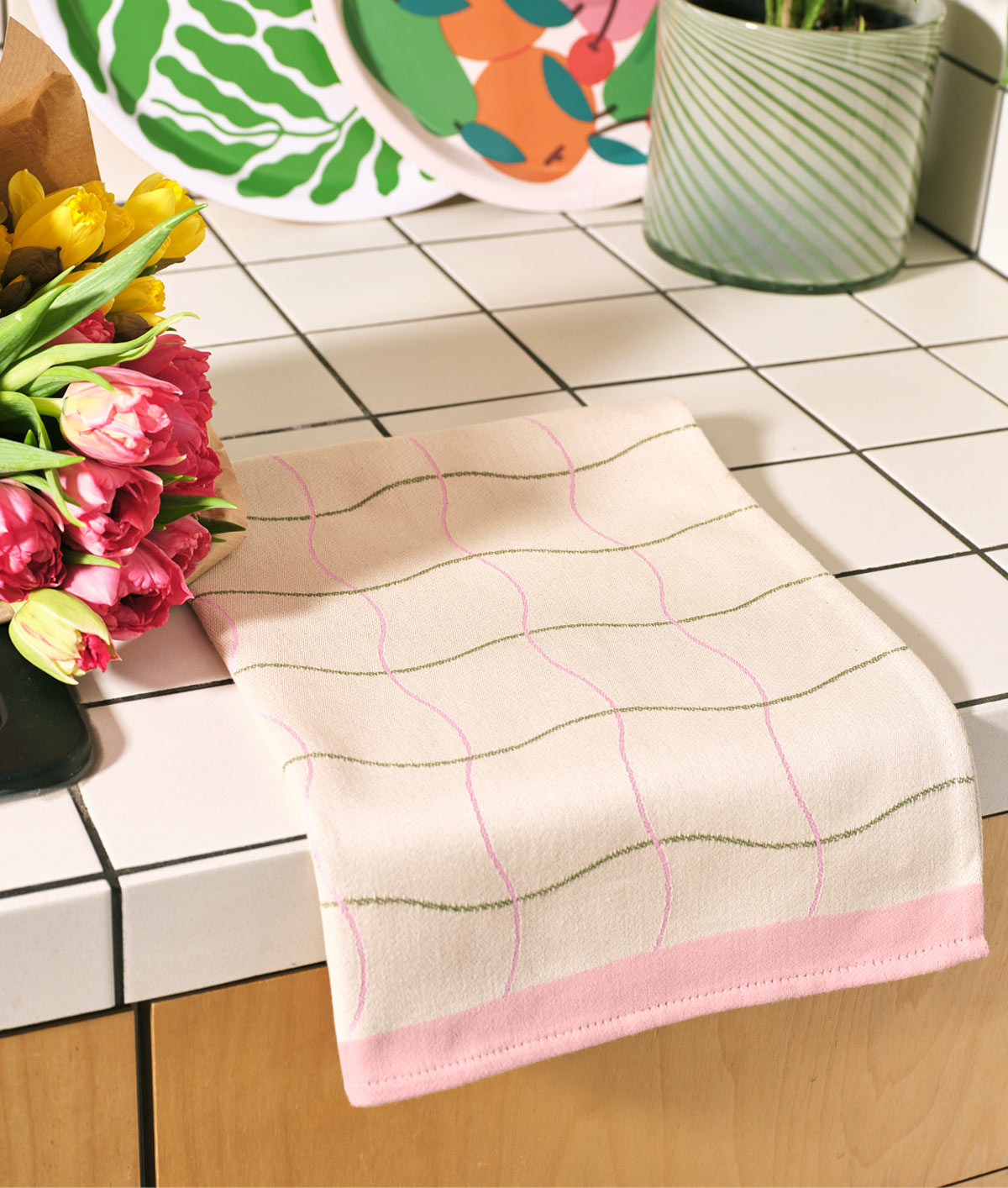 Wave Grid Natural Cotton Tea Towel