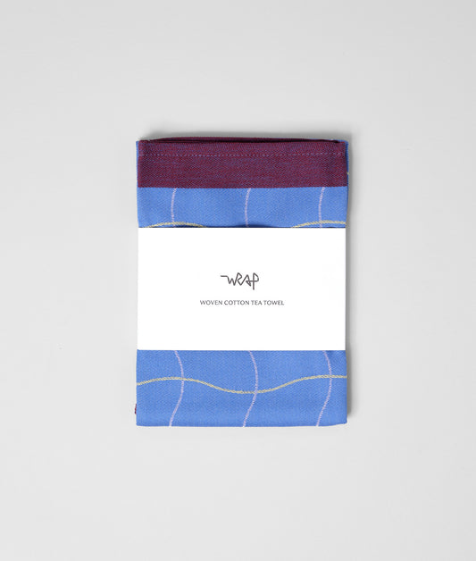 Wave Grid Blue Cotton Tea Towel