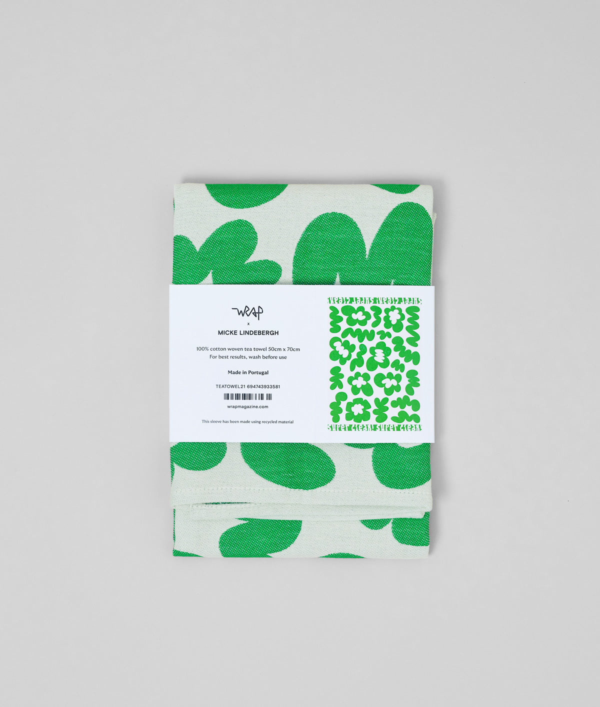 Flowers and Squiggles Green / Natural Cotton Tea Towel