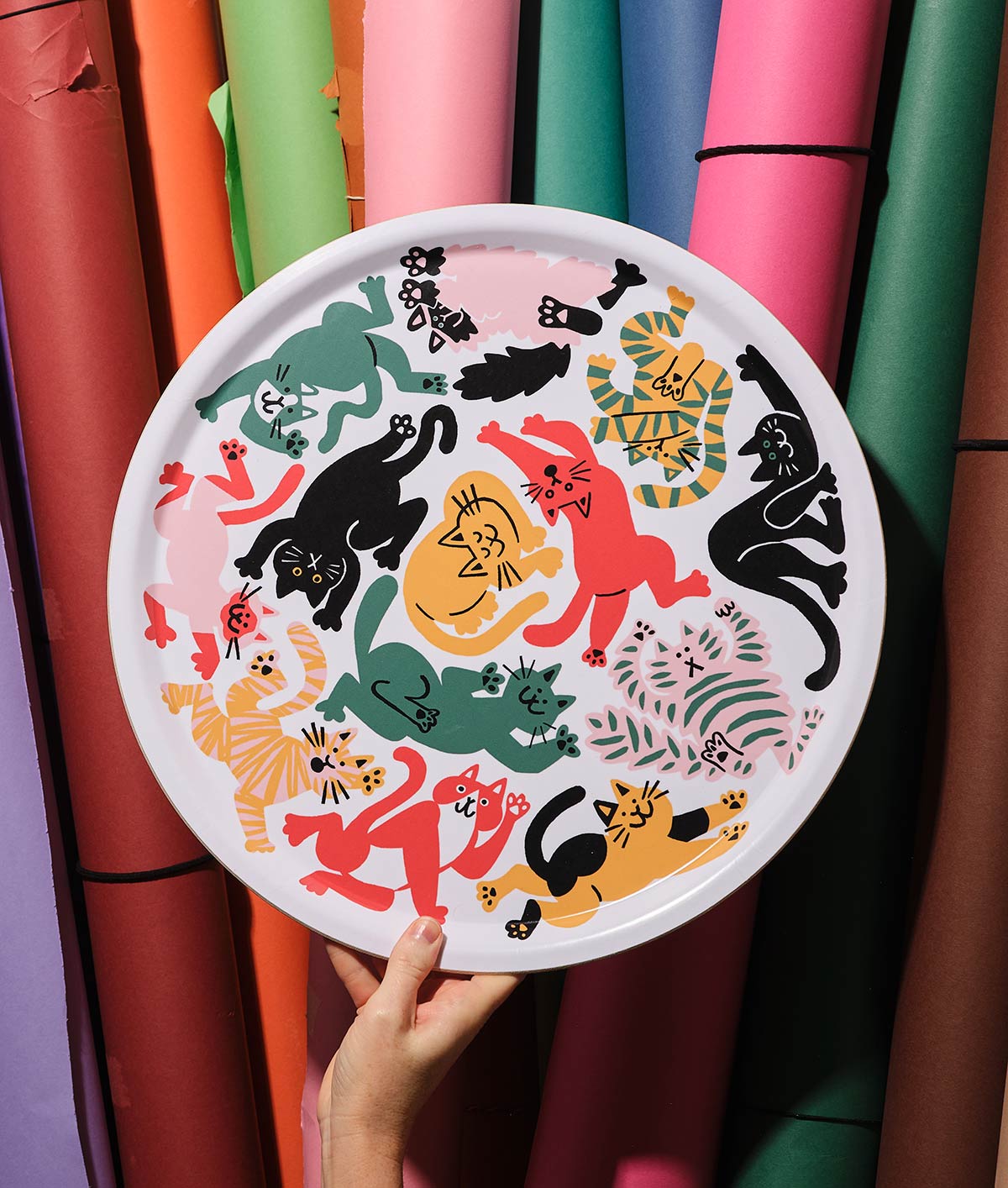 Cats Large Round Birch Serving Tray