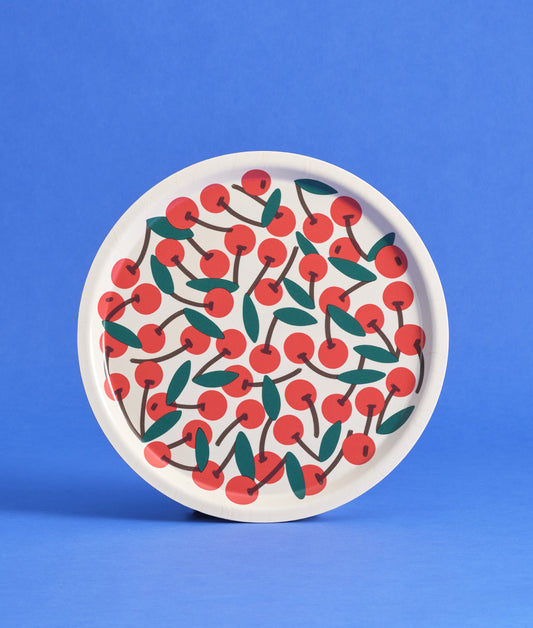 Cherries Mini Round Birch Serving Tray