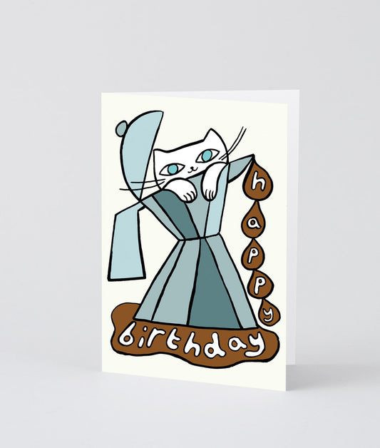Happy Birthday Cat & Coffee Embossed Greetings Card