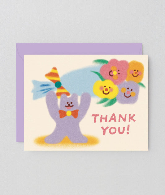 Thank You Cat & Flowers Kids Greetings Card