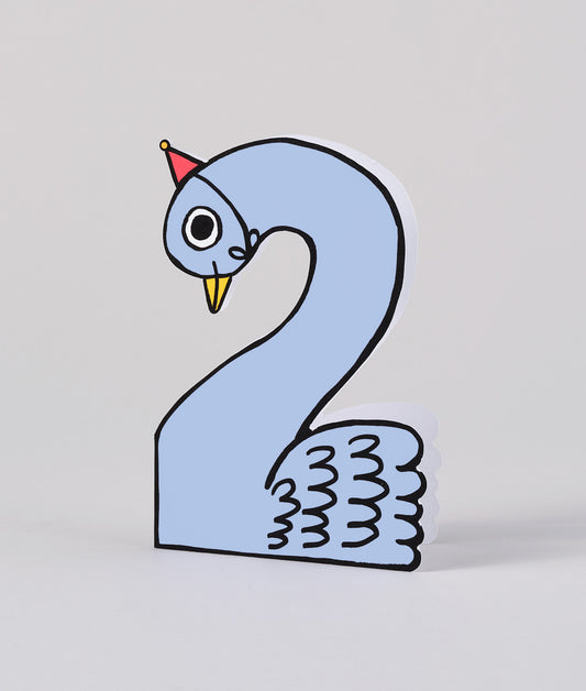 Swan 2nd Birthday Number Card