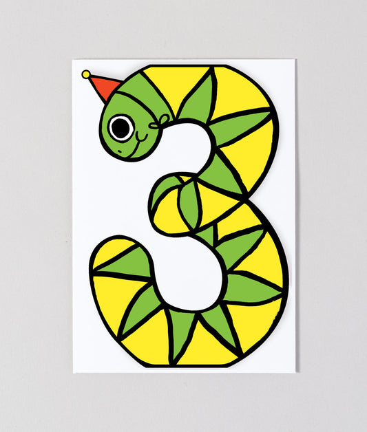 Snake 3rd Birthday Number Card