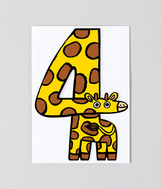 Giraffe 4th Birthday Number Card