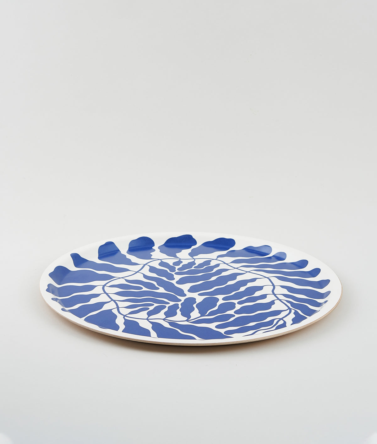 Blue Leaves Large Round Birch Serving Tray