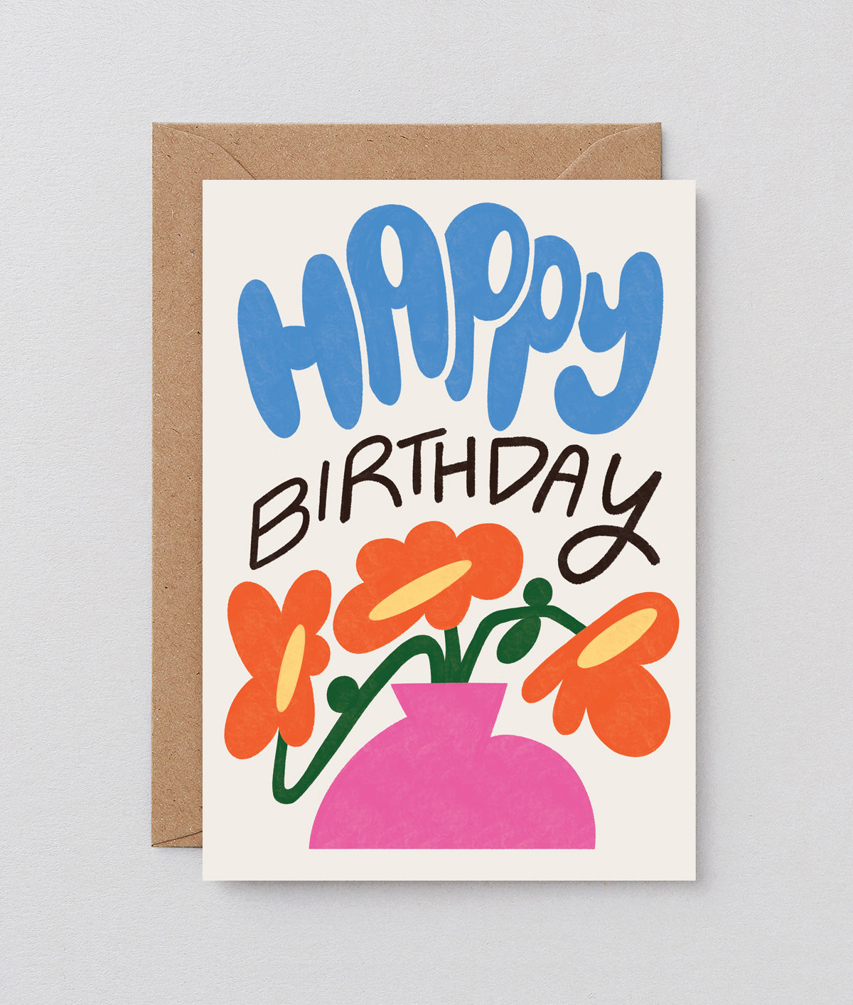 Happy Birthday Flowers In Vase Embossed Greeting Card
