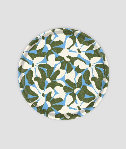 *COMING SOON* Natural Flowers / Blue Small Round Birch Serving Tray