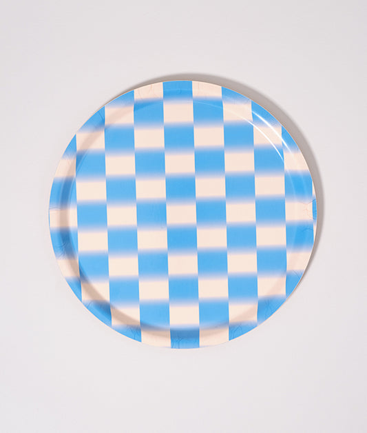 *COMING SOON* Blue Blur Check Mini Round Birch Serving Tray