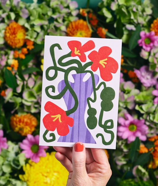 Floral Vase Embossed Greeting Card