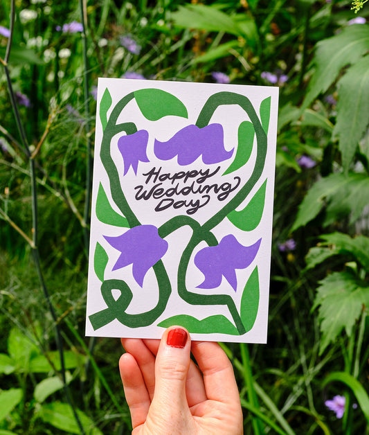 Happy Wedding Day Flowers Embossed Greeting Card