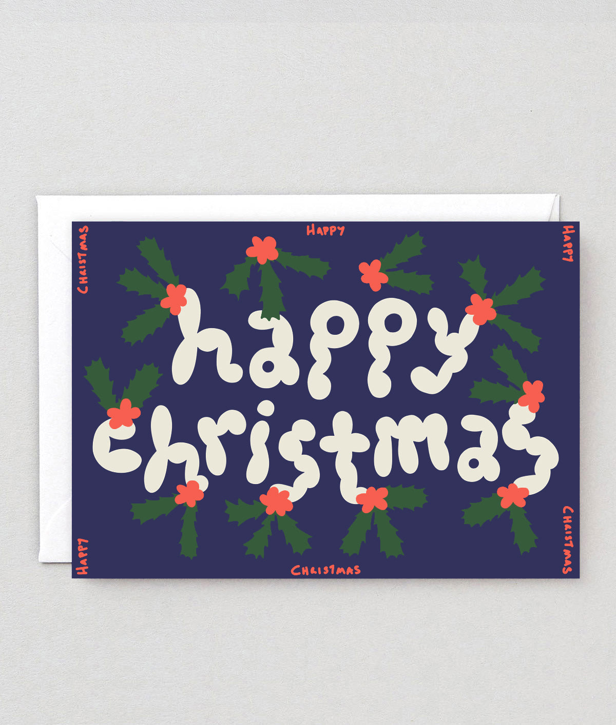 Happy Christmas Holly Embossed Christmas Card