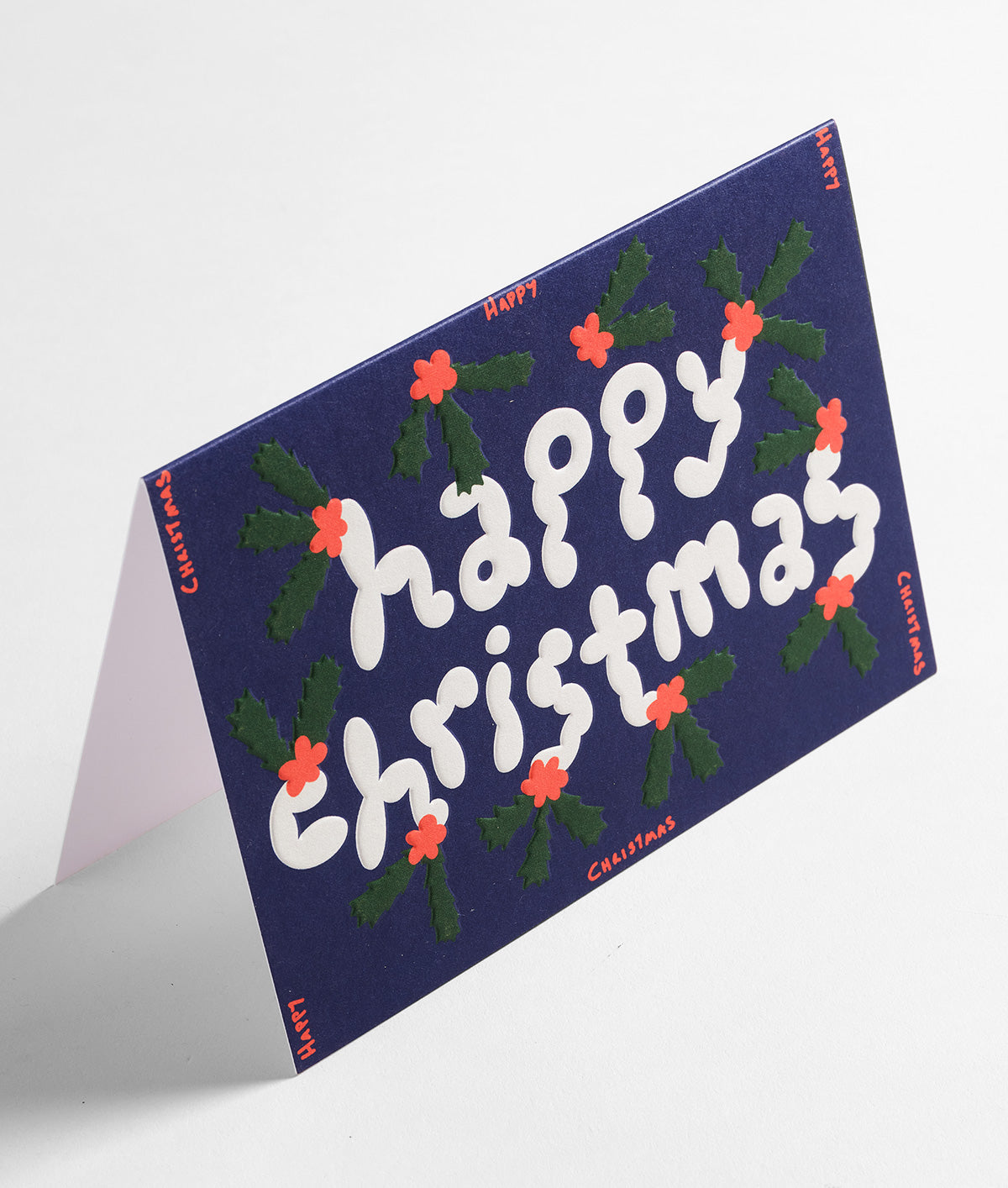 Happy Christmas Holly Embossed Christmas Card