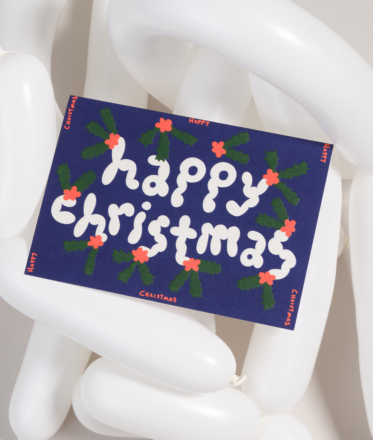 Happy Christmas Holly Embossed Christmas Card