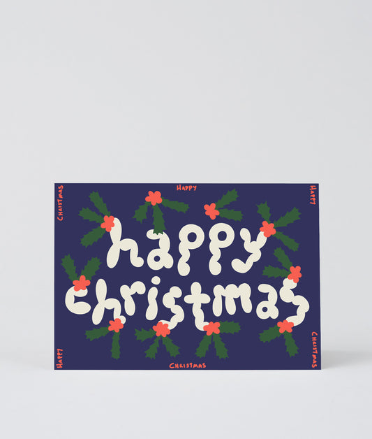 Happy Christmas Holly Embossed Christmas Card