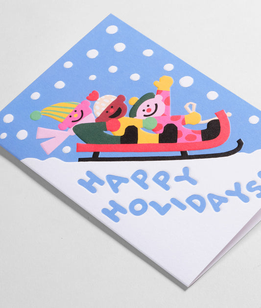 Happy Holidays Sledge Embossed Christmas Card