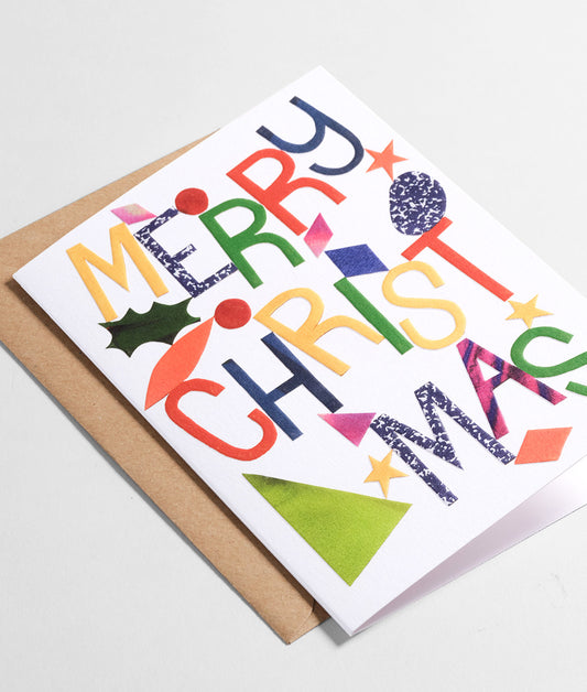 Merry Christmas Collage Embossed Christmas Card