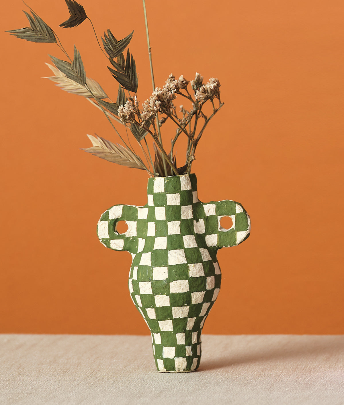 Onsen Check Moss Green Miniature Vase Ornament