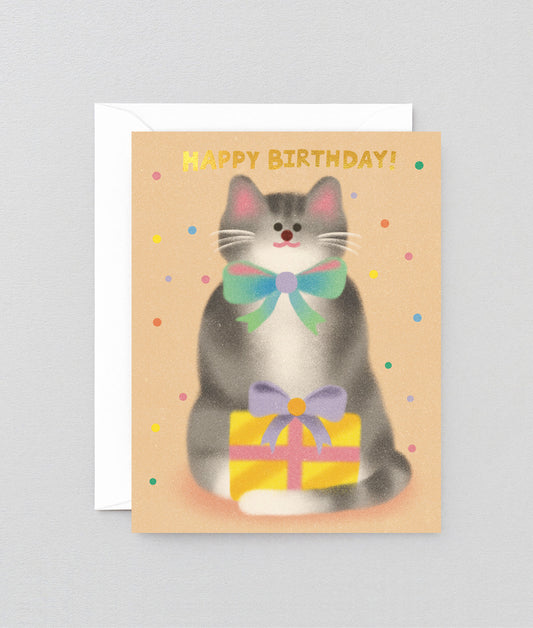 Cat & Bow Tie Birthday Kids Greeting Card