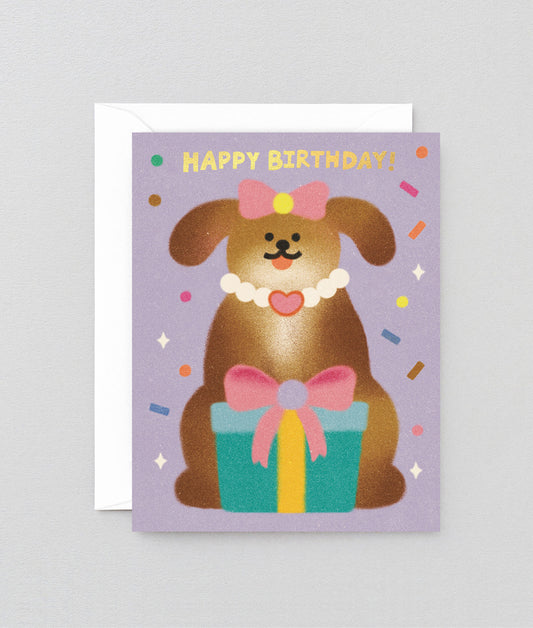 Dog & Ribbon Birthday Kids Greeting Card