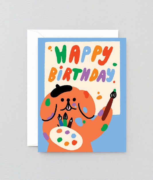 Happy Birthday Artist Dog Kids Greeting Card
