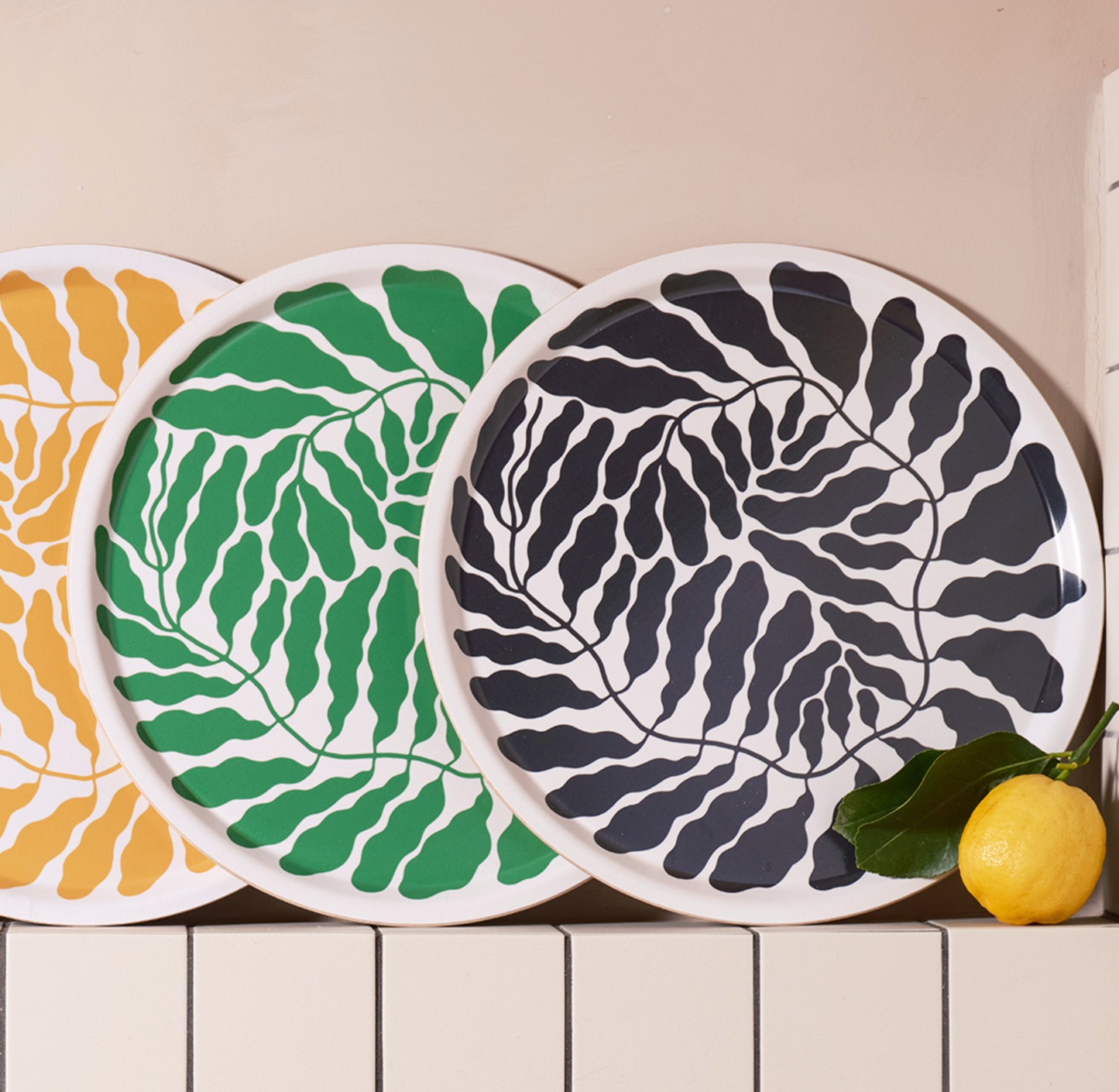 **30% OFF **  Leaves Charcoal Large Round Birch Serving Tray