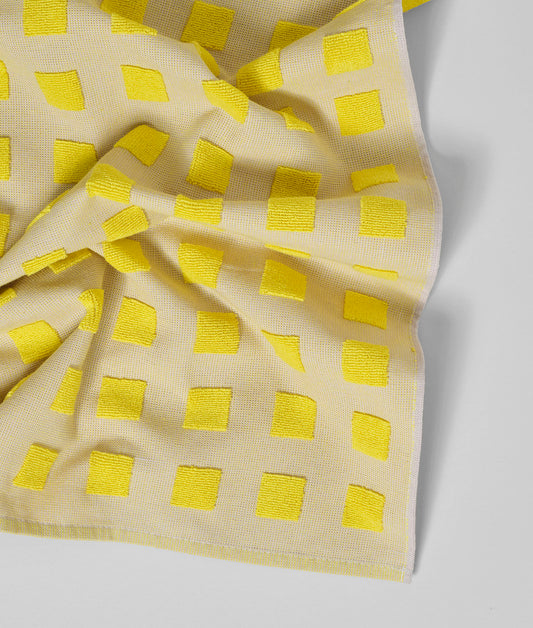 Squares Oat/Yellow Cotton Tea Towel
