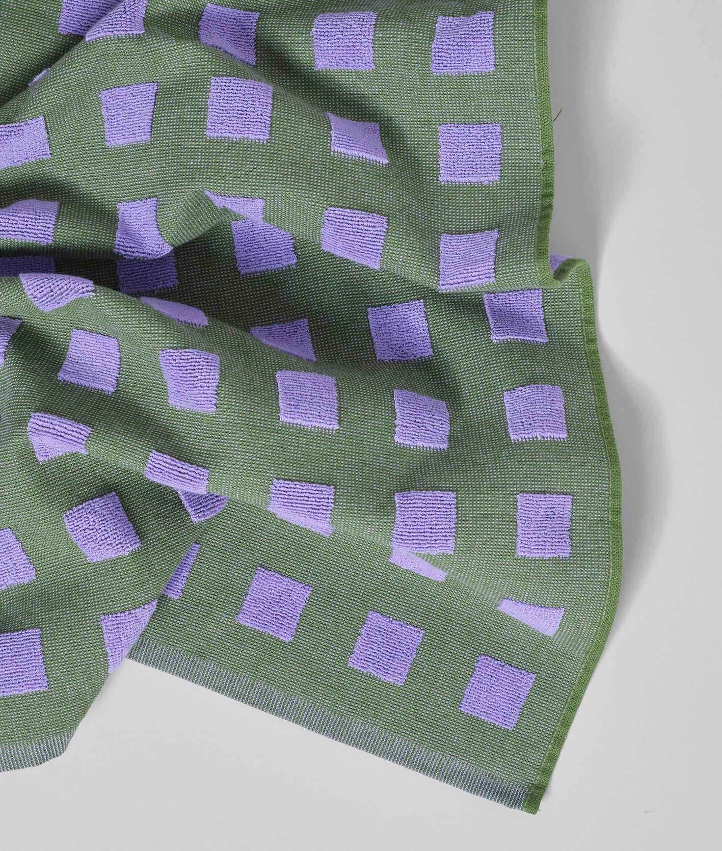 Squares Olive/Lilac Cotton Tea Towel