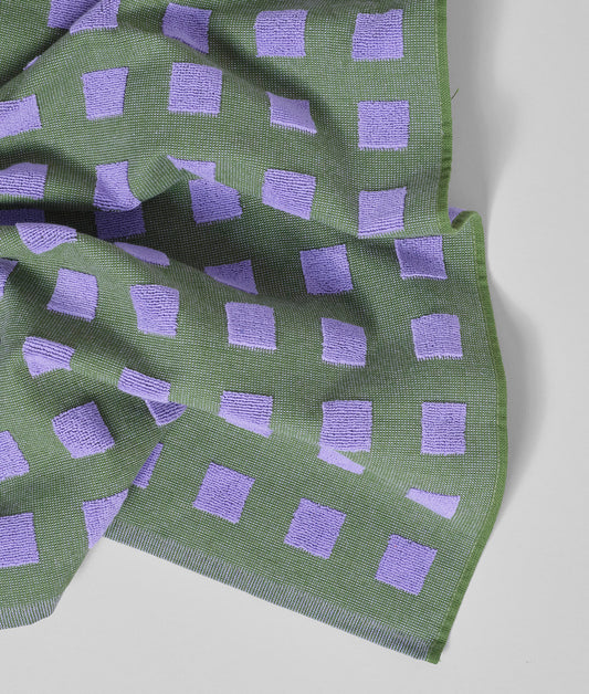 Squares Olive/Lilac Cotton Tea Towel