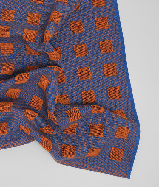 Squares Terry Tea Towel Burgundy/Blue