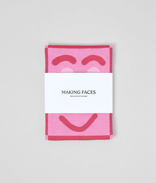 Faces Pink / Maroon Cotton Tea Towel