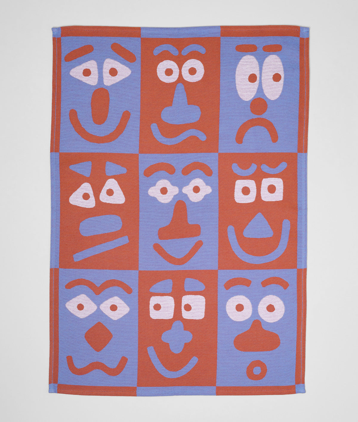 Faces Blue / Brown Cotton Tea Towel