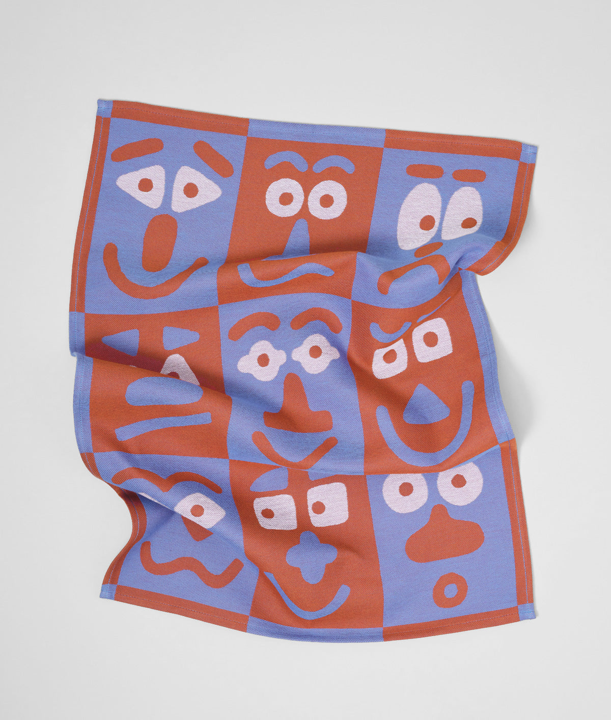 Faces Blue / Brown Cotton Tea Towel