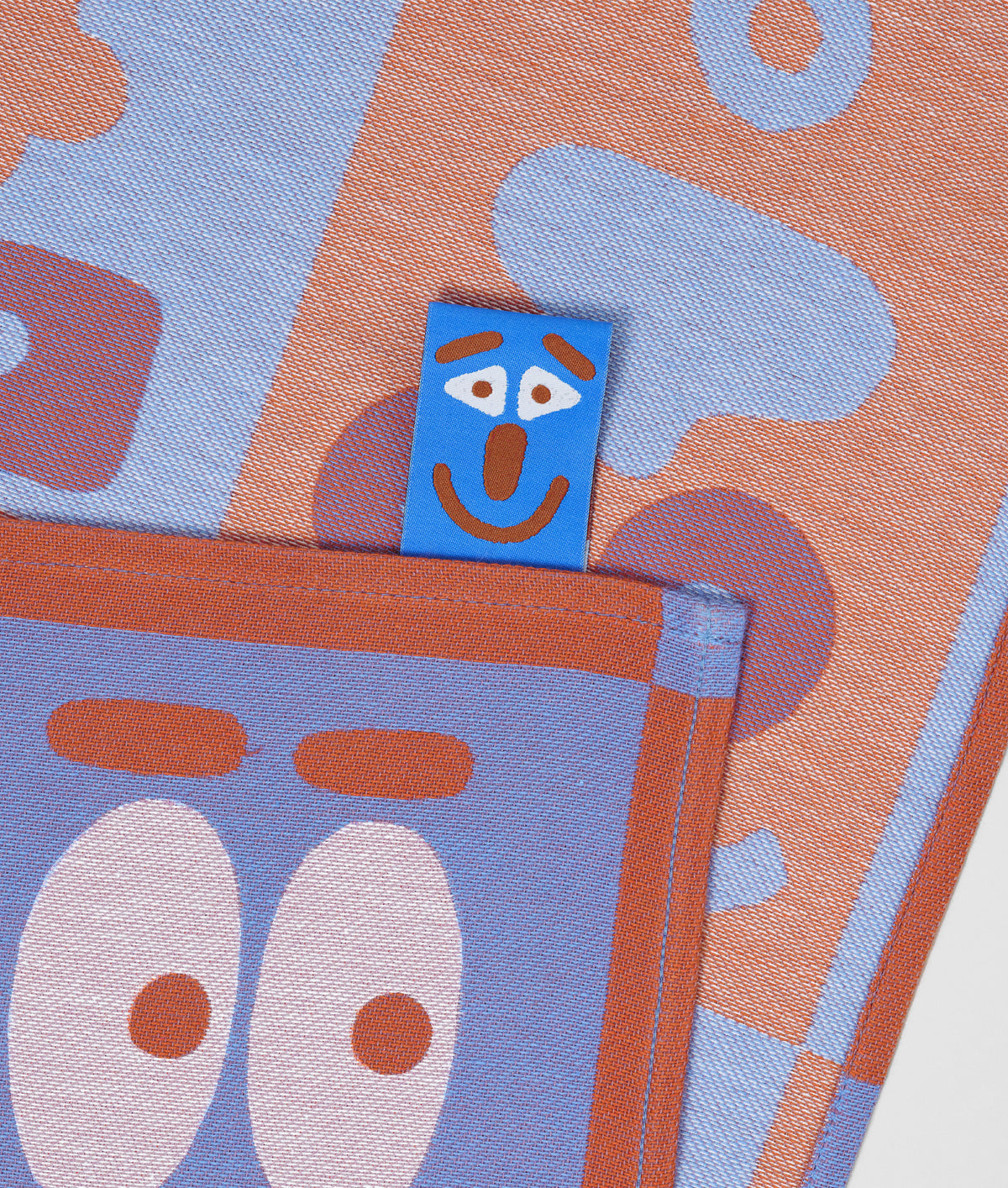 Faces Blue / Brown Cotton Tea Towel