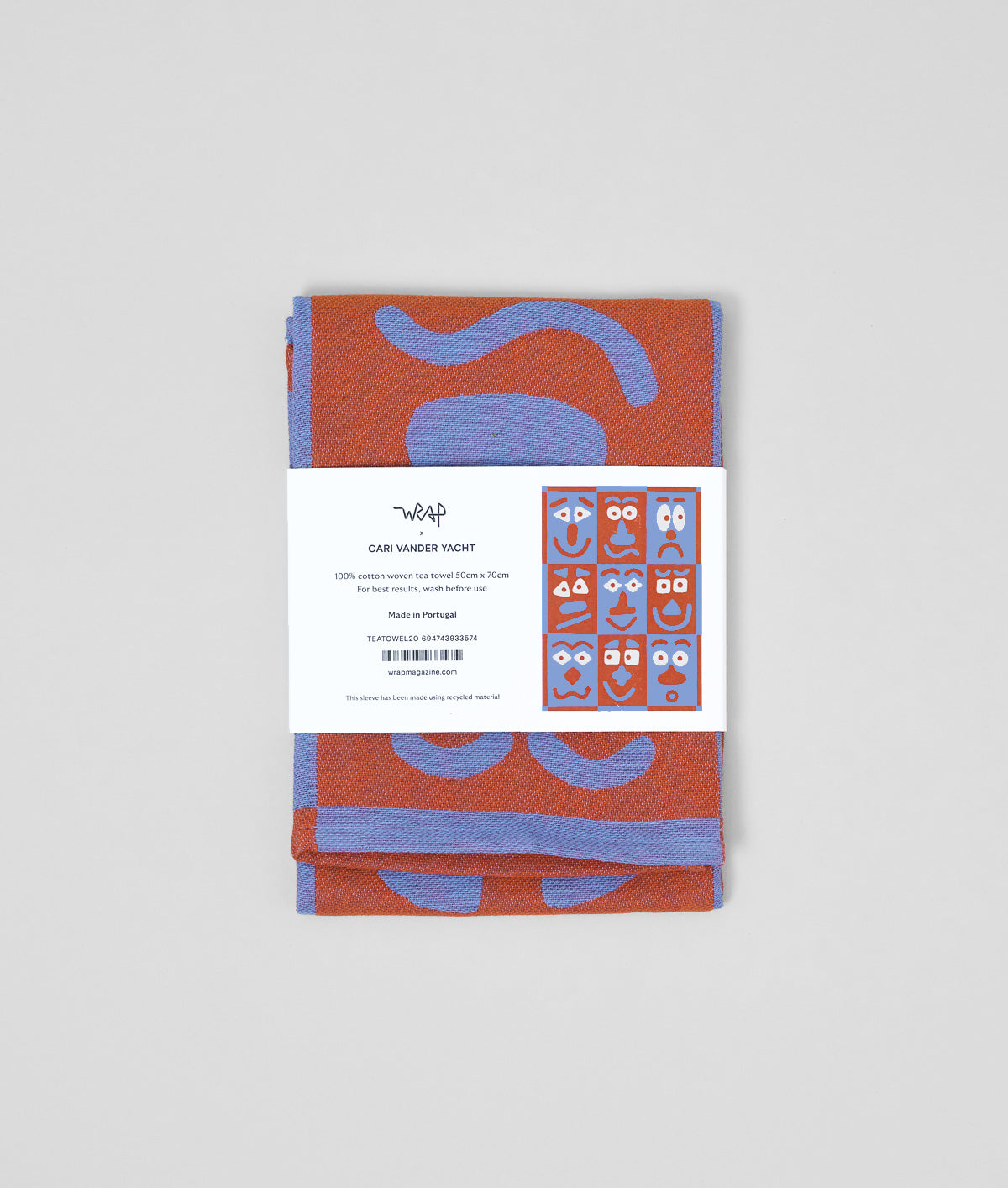 Faces Blue / Brown Cotton Tea Towel