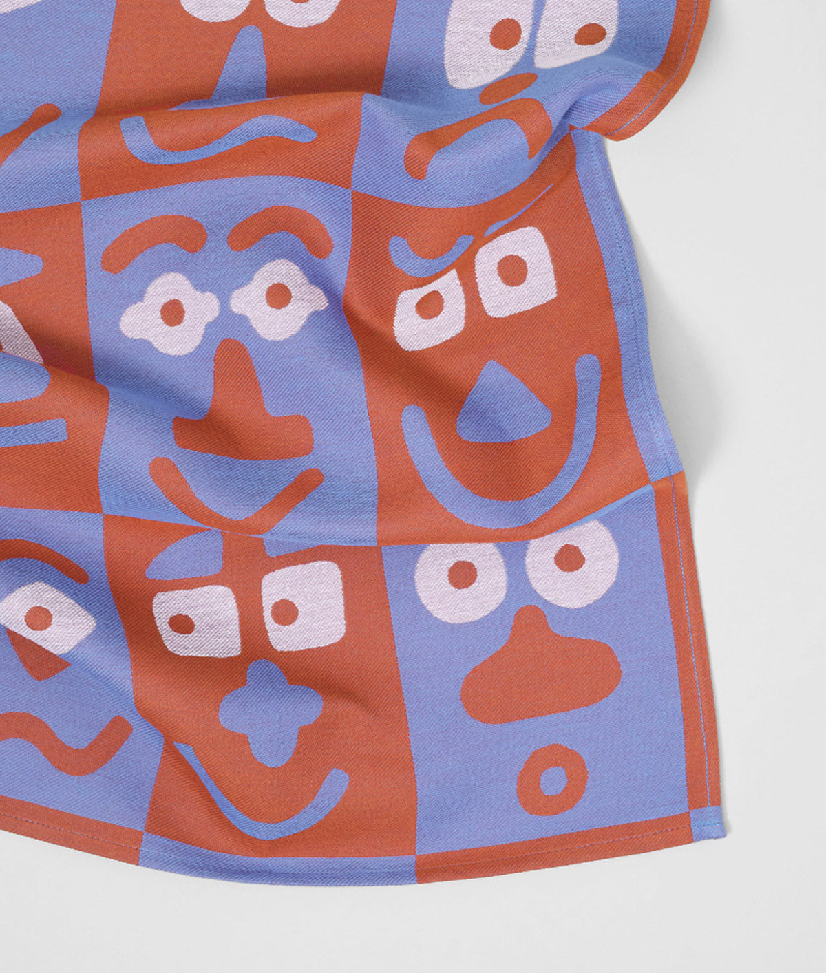 Making Faces Blue/Brown Cotton Tea Towel