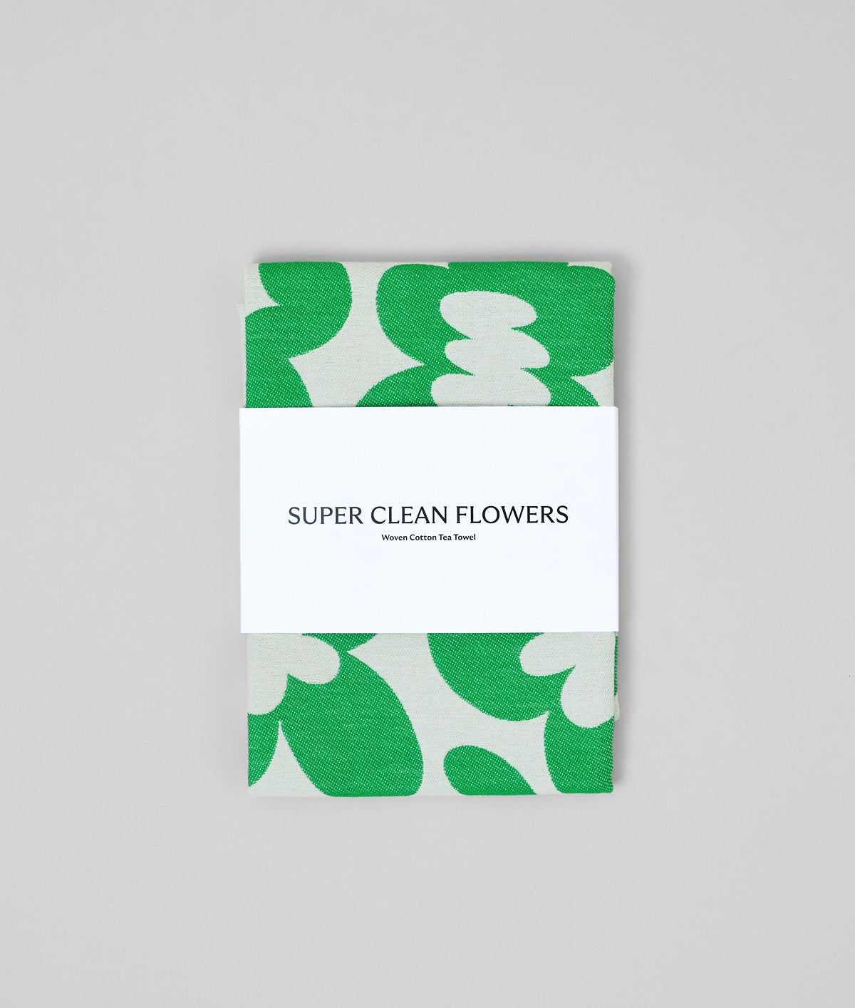 Flowers and Squiggles Green / Natural Cotton Tea Towel